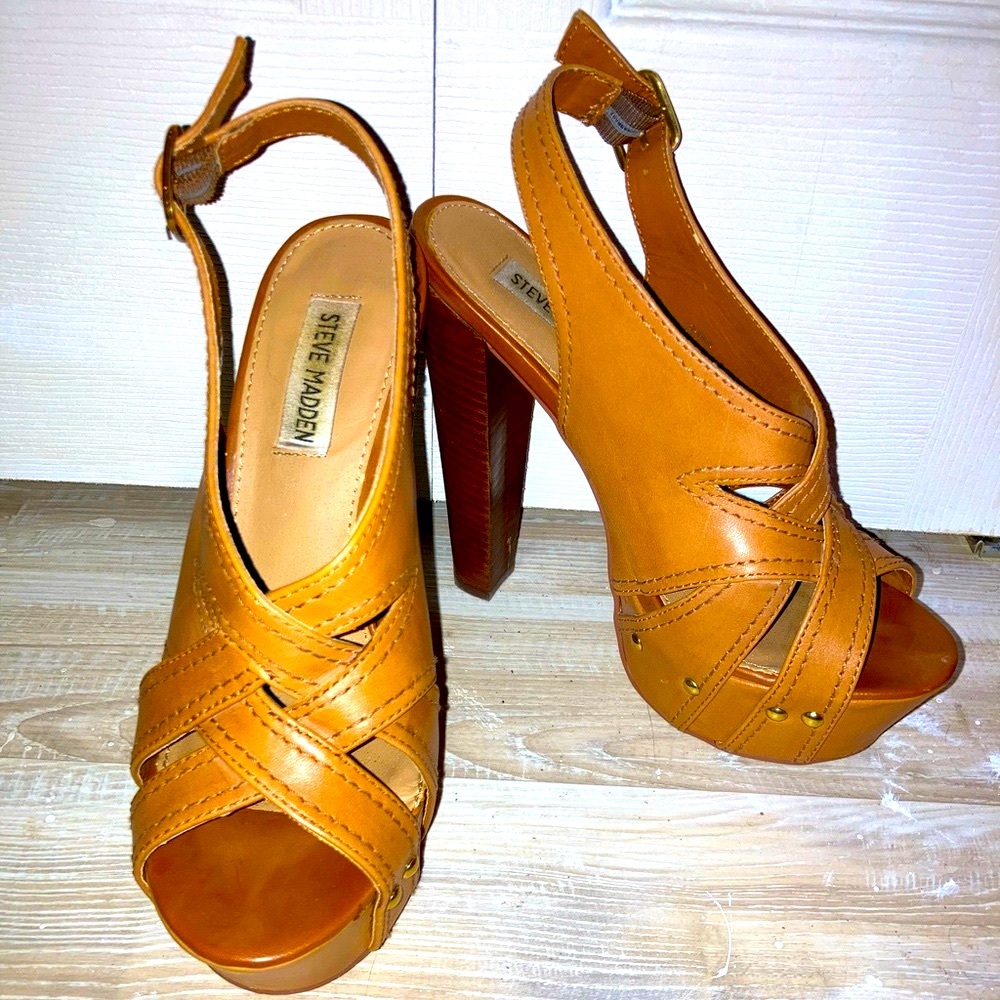 STEVE MADDEN Open Toe Clog Platform Leather Heels⭐️SALE⭐️‼️
